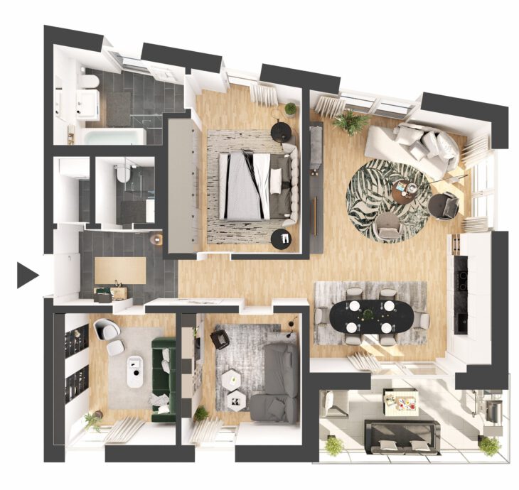 3D-Grundriss Wohnung B-14 Großreuther Straße