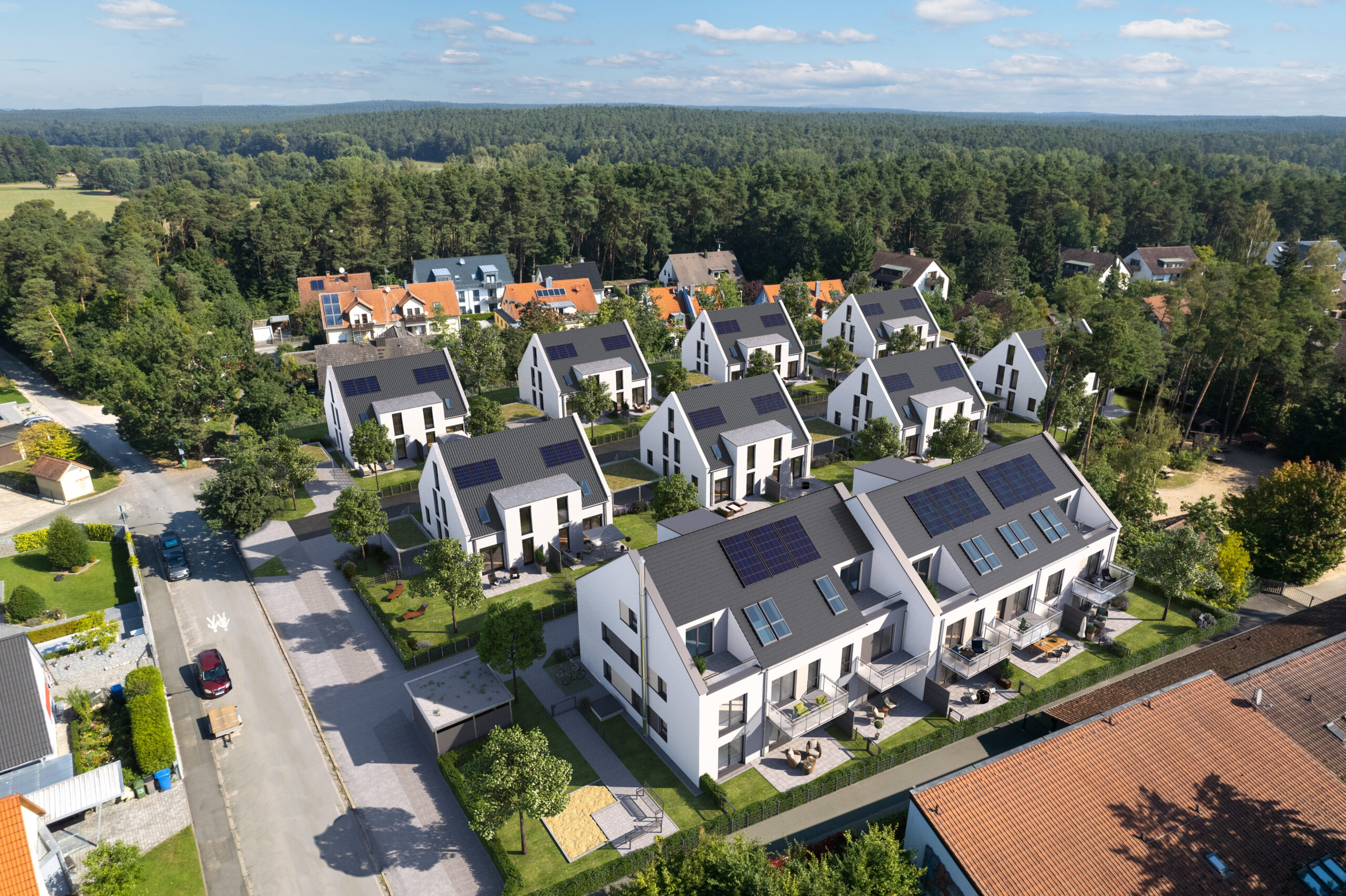 Luftaufnahme der neuen Eigentumswohnungen in Erlangen